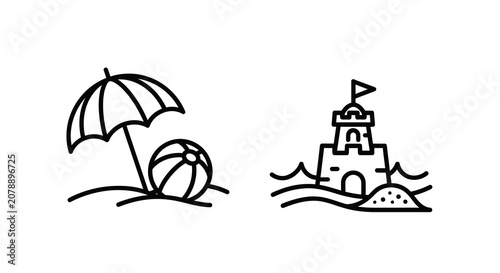 Beach Umbrella And Sandcastle Line Art Silhouette