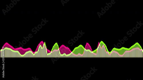 Colorful audio waveform spectrum animation.Spectrum audio animation, Wave form Audio Isolated on background. Audio spectrum wave effect, waveform beats.Green background.