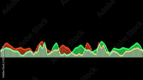 Colorful audio waveform spectrum animation.Spectrum audio animation, Wave form Audio Isolated on background. Audio spectrum wave effect, waveform beats.Green background.
