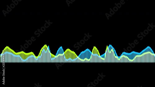 Colorful audio waveform spectrum animation.Spectrum audio animation, Wave form Audio Isolated on background. Audio spectrum wave effect, waveform beats.Green background.