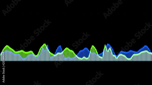 Colorful audio waveform spectrum animation.Spectrum audio animation, Wave form Audio Isolated on background. Audio spectrum wave effect, waveform beats.Green background.