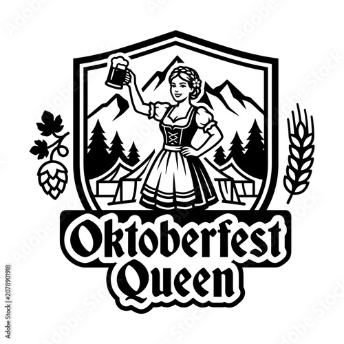 Oktoberfest Queen alpine dirndl beer badge vector