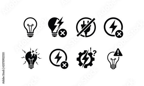 Cuadro en lienzo Electrical error and power outage warning icon collection.