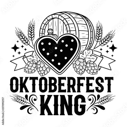 Oktoberfest King gingerbread heart beer badge vector