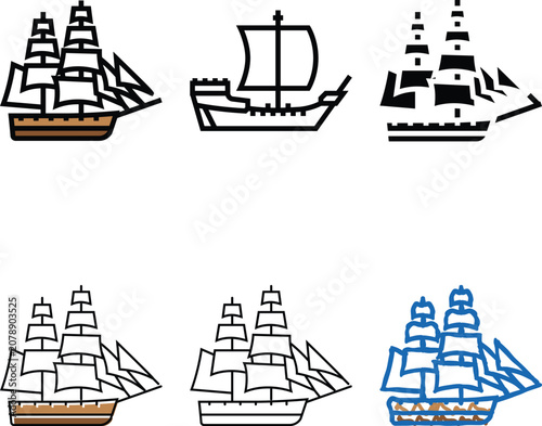Photos brigantine ancient ship color icon vector