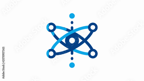 Canvastavla Blue atom orbital icon with eye center.
