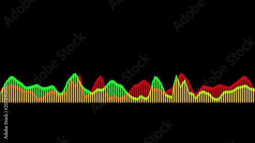 Colorful audio waveform spectrum animation.Spectrum audio animation, Wave form Audio Isolated on background. Audio spectrum wave effect, waveform beats.Green background.