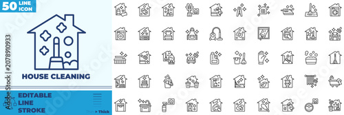 Obraz na plátně House Cleaning Line Editable Icons set