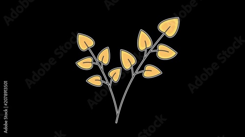 Seamless looping animation of a swaying yellow leafy twig for autumn and fall seasonal concepts. Flat style sticker design element isolated on transparent alpha channel background