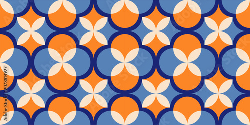 Groovy 1970s Geometric Flower Abstract Seamless Pattern Background for Textile and Print