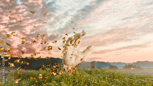 Photos 3D Render of a Golden Hand Transformation