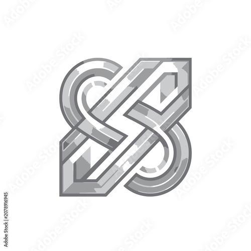 Metallic geometric interlocking knot with infinity shape.