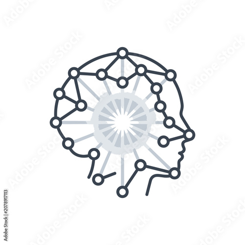 Profile head outline with neural network brain pattern.