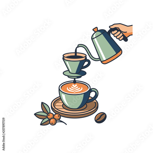 Hand pouring water into pour over coffee dripper.