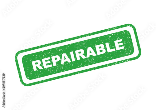 Green repairable rubber stamp icon with grunge texture effect