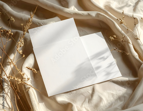 Minimalist Mockup of Blank Cards on Elegant Silk Fabric.