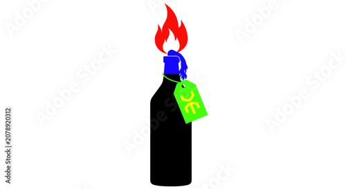 Foto Burning molotov cocktail with a flame and symbolic green tag