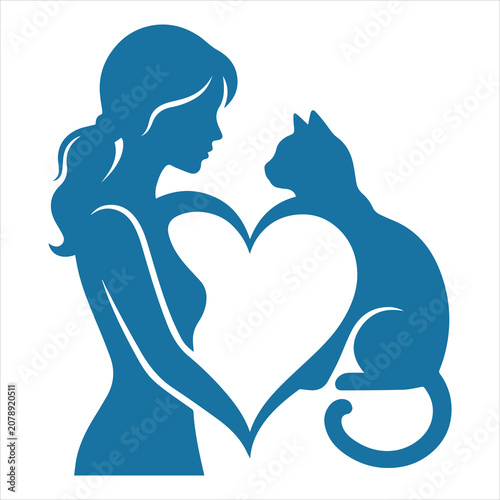 Cat And Woman Heart Connection SVG