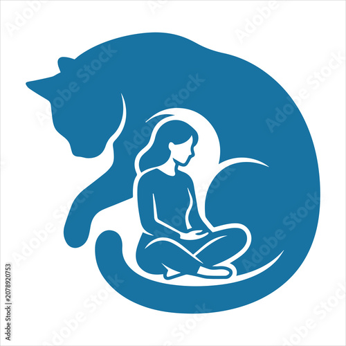 Cat Protecting Seated Woman SVG