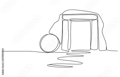 Obraz na plátne The Lord's tomb, Christ is risen, hand drawn outline image.