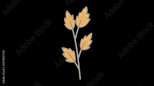 Seamless looping animation of a swaying orange leafy twig for autumn harvest and fall concepts. Flat style sticker design element isolated on transparent alpha channel background
