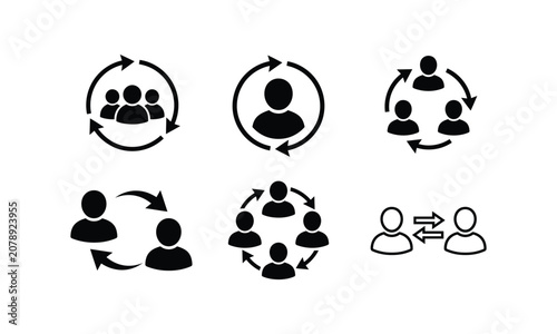 People network and teamwork connection, group sharing icon set.