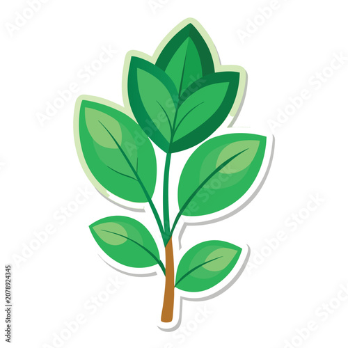 Green leafy plant sticker isolated on white background