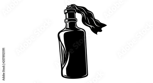 Tableau sur toile Molotov cocktail with cloth wick in graphic black and white style
