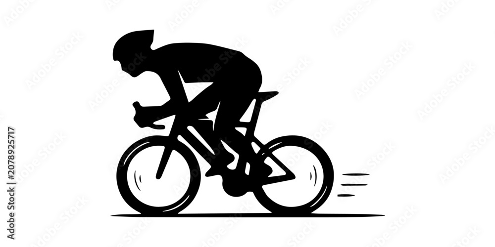 Obraz premium Black vector illustration showing a man and a woman riding their bicycles on white background, Cyclist silhouette on bicycle, isolated on white background