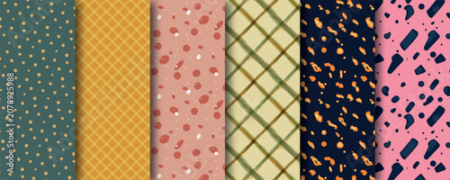 Fotografie Seamless Pattern Collection Set of 6 for Fabric Textile Design Hand Drawn Style