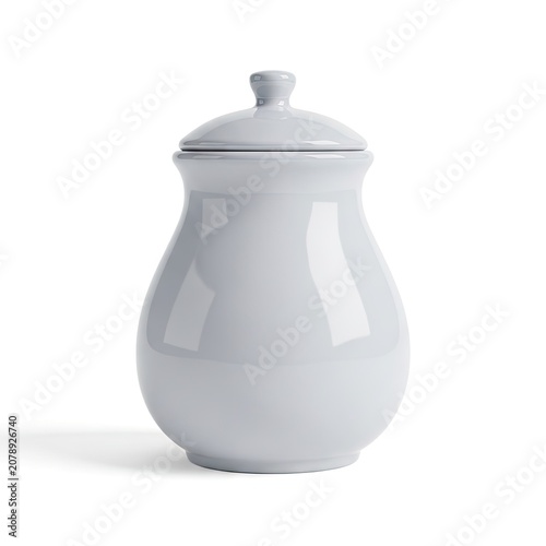 White Ceramic Sugar Bowl with Lid on a White Background.