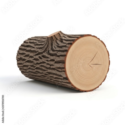 Detailed Close Up View of a Single Wooden Log on a White Background.