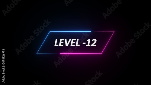 Photos Neon Glow Level -12 Text Overlay With Blue and Pink Light Effect minus twelve