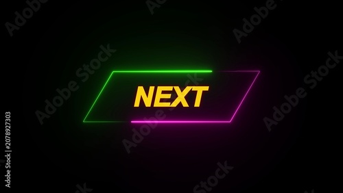 Next text with yellow and neon green pink border on black background word transition