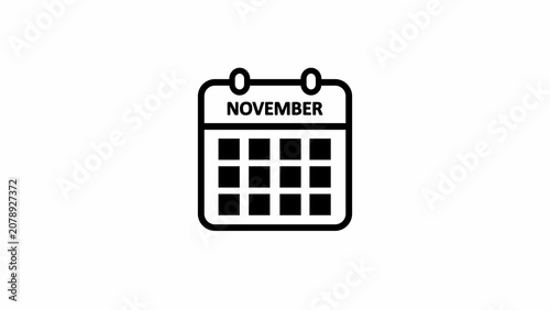 Outline icon of a calendar page showing November on a white background month date