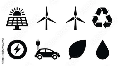 Icon collection vector green energy technology renewable power