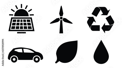 Icon collection vector sustainable power technology renewable energy