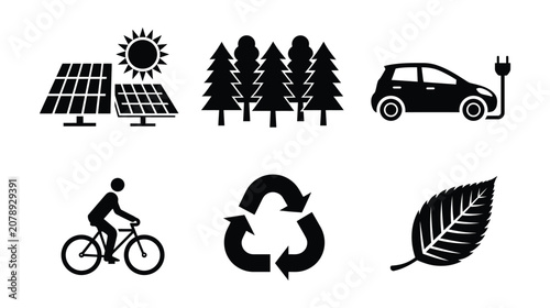 Ecology icon vector set illustrating sustainable living with electric