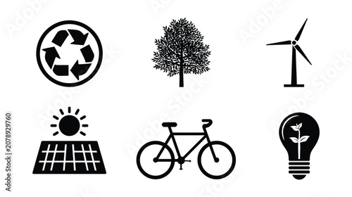 Sustainability icon set renewable energy symbols for environmental