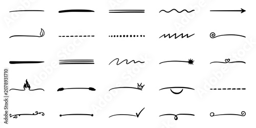Underline Shapes Set of Hand Drawn Line Icons and Doodle Accents for Stationery and Design Templates