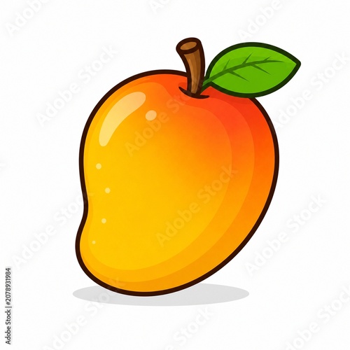 Ripe mango flat vector icon isolated on white background with tropical glossy style