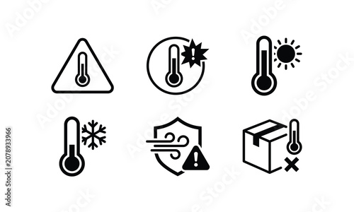 Set of thermometer icons indicating different temperature levels.