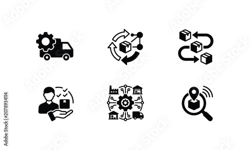 Logistics and delivery process icons.