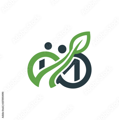 Modern green leaf logo featuring abstract corporate business human figures.