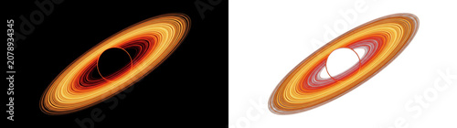 Slanted orange planetary ring system with cosmic dust on png background graphic