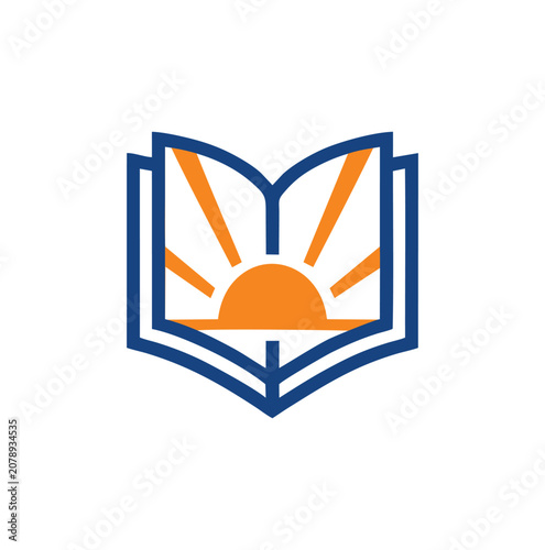 Modern academic emblem displaying an open book and rising sun.