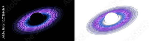 Purple neon planet rings with sphere silhouette effect on png background visual