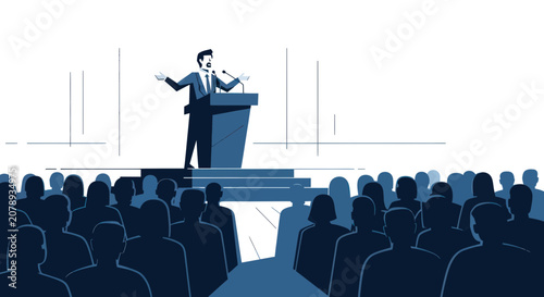 Konstfotografi Speaker giving a powerful presentation to an audience from a podium