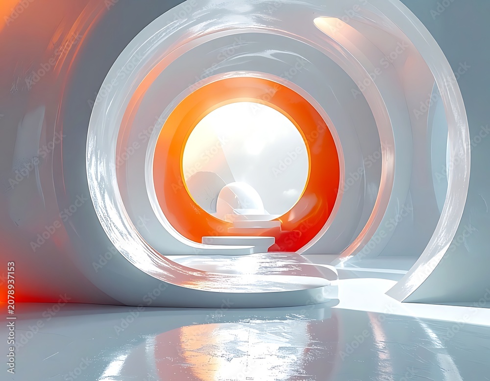 Fototapeta premium A futuristic tunnel with a glowing orange interior