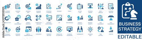 Photos Business strategy and startup solid icon set